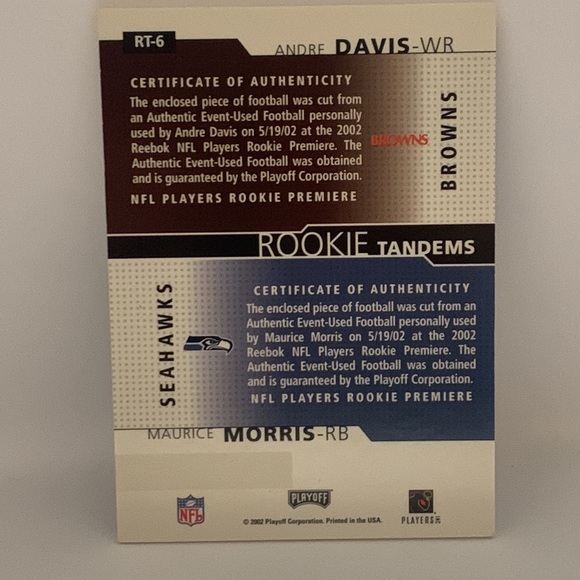 ANDRE DAVIS MAURICE MORRIS 2002 Playoff Honors Rookie Tandems #RT-6 (015) - Picture 2 of 2